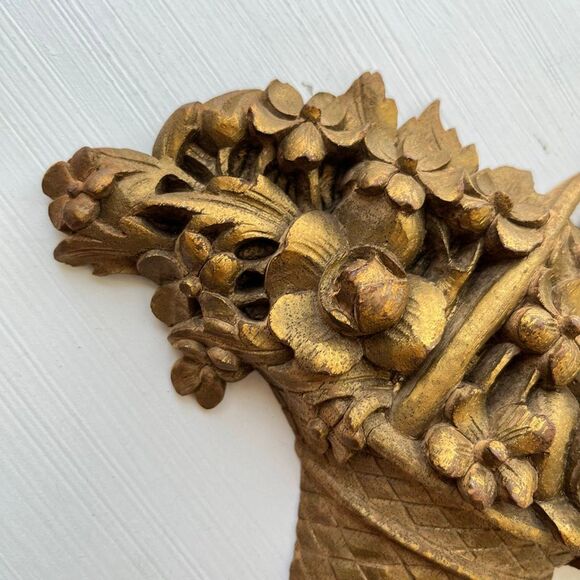 VTG Hand Carved Gilt Wood Floral Decor Old World Style 9.5" - Picture 5 of 8